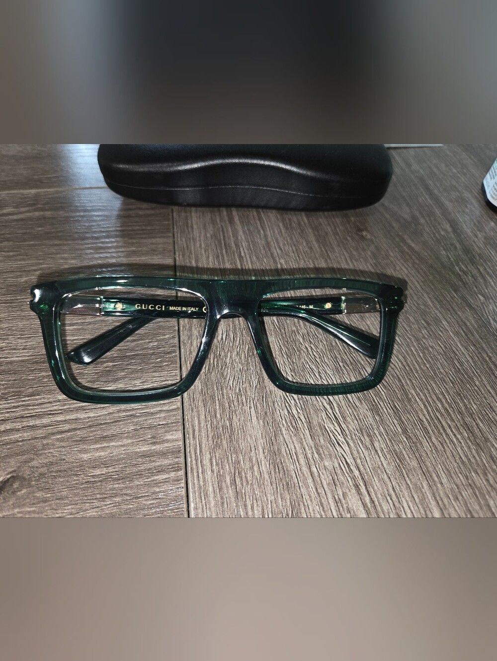 Gucci Emerald Green Square Acetate Frames with Gold Logo Frame Only